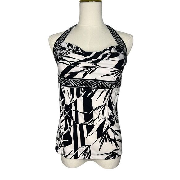 BCBGMAXAZRIA Women’s Small Floral Halter Top Black White Y2K - Picture 1 of 6